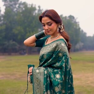 classic emerald green floral designer saree for women