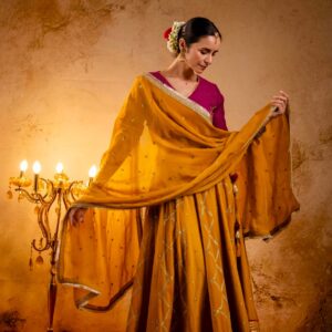 sunlit mustard lehenga choli with radiant pink blouse & graceful dupatta charm