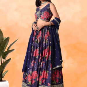 midnight bloom floral lehenga choli with elegant dupatta for luxe festive glamour