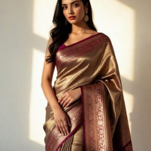 golden grace kanjivaram silk saree with maroon border