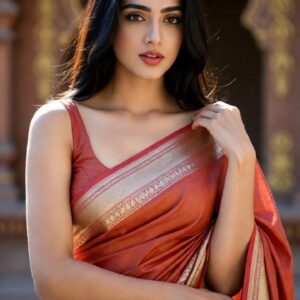 rose gold banarasi silk saree with zari woven border & elegant tassel pallu