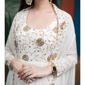 stylish festive wear long white jacket gown for with trendy look