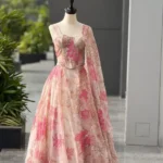 graceful pink floral printed lehenga choli with sequin dupatta – premium wedding wear 🌸✨