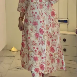 elegant pink floral printed kurta palazzo set with dupatta – stylish ethnic wear 🌸✨