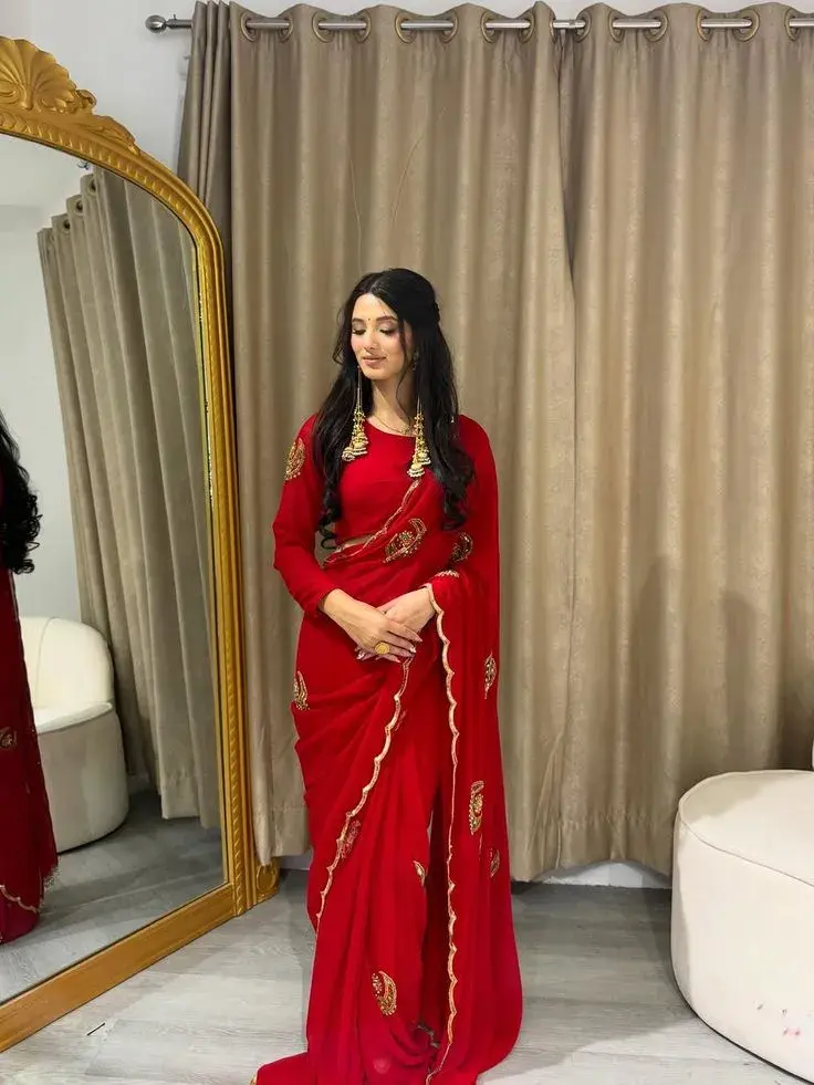 royal red embroidered saree with golden border – premium festive & wedding wear ❤️✨ royal red embroidered saree with golden border – premium festive & wedding wear ❤️✨