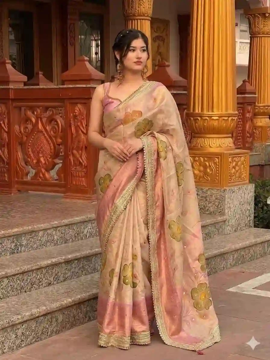 floral banarasi silk saree in pastel pink & cream β luxury wedding & festive wear πΈβ¨ floral banarasi silk saree in pastel pink & cream β luxury wedding & festive wear πΈβ¨
