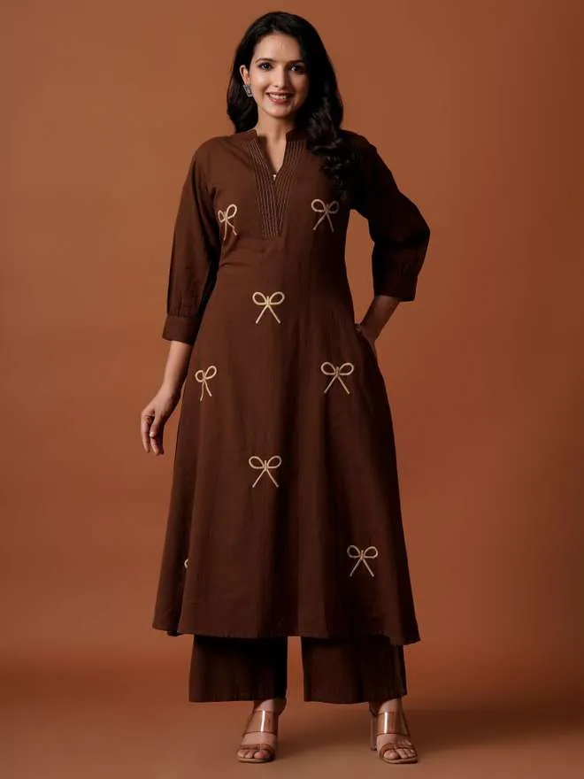 chic brown embroidered kurta palazzo set β effortless everyday elegance π€β¨ chic brown embroidered kurta palazzo set β effortless everyday elegance π€β¨