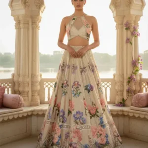 ivory floral embroidered designer lehenga choli with sequin work – luxury bridal, wedding & festive wear for women 🌸✨