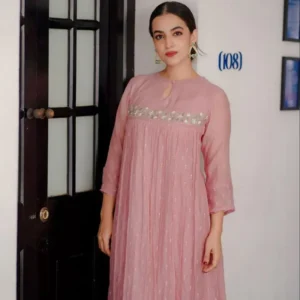 pink chanderi cotton kurta set with beads & lace detailing – elegant ethnic wear 💗✨
